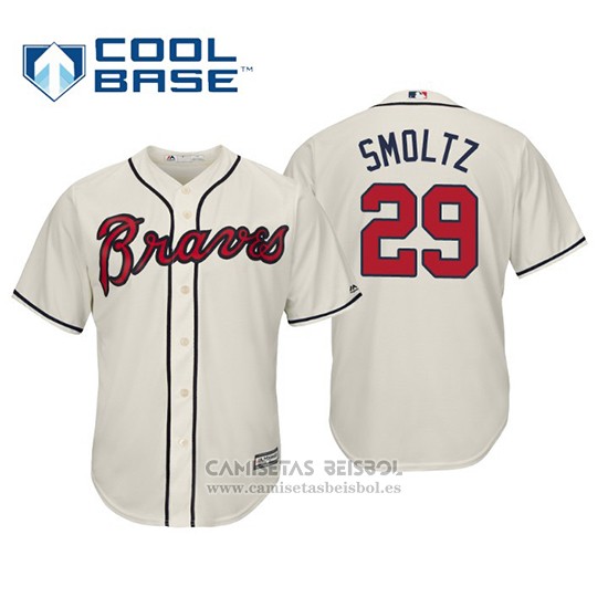 Camiseta Beisbol Hombre Atlanta Braves John Smoltz Cool Base Alterno 2019 Crema